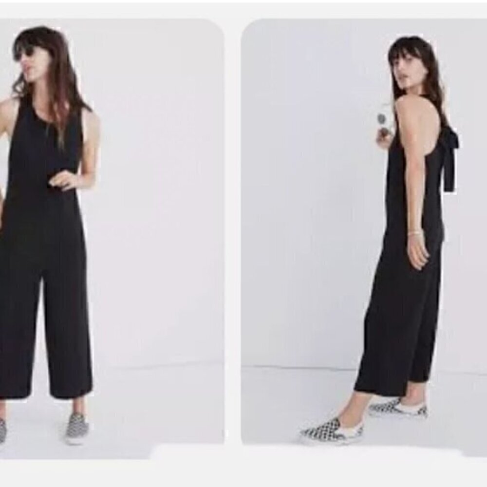 Madewell Texture & Thread black wide leg tie back overalls jumpsuit